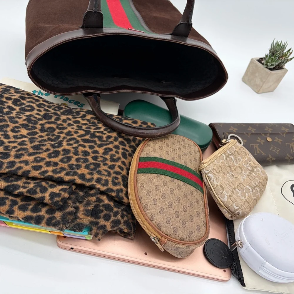Gucci Brown Suede Ophidia Sherry line tote
